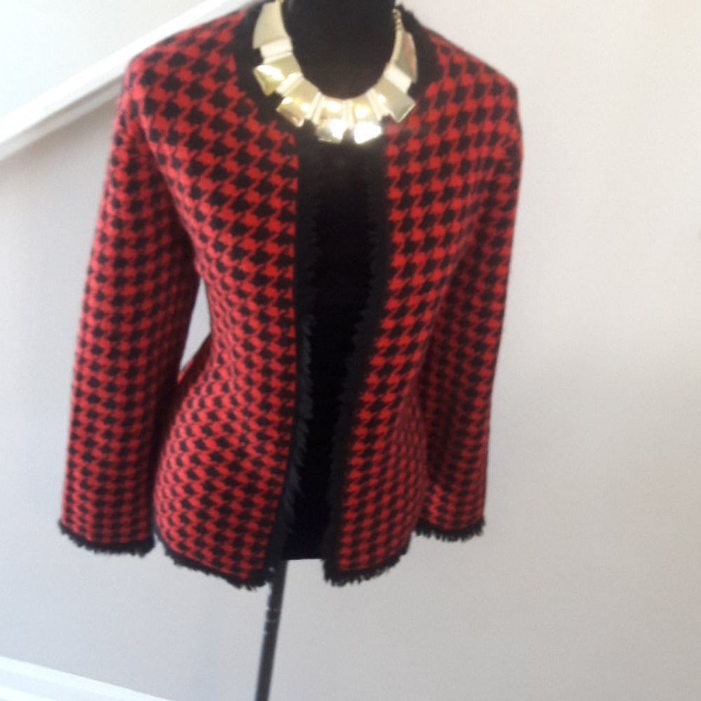 Noviveavix/Red/Black/ Houndstooth/ Wool Blazer - Picture 4 of 8
